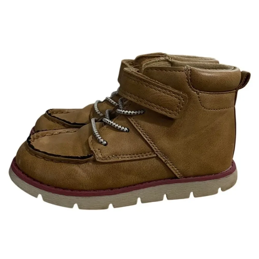 OshKosh Bgosh Boy's Ankle Booties Toddler 9M Brown Tan Lace Up Fastener Lined